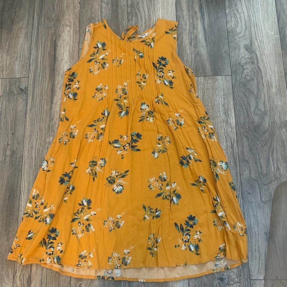 SONOMA GOLDEN YELLOW FLORAL BOHO SHIFT DRESS‎ WITH POCKETS LARGE-EUC